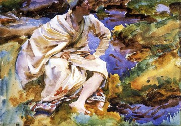 小川に座る男 ヴァル・ダオスタ・プルトゥード ジョン・シンガー・サージェント 水彩 Oil Paintings
